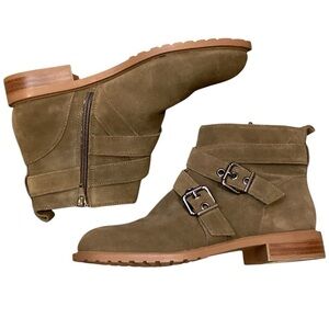 Bleecker & Bond Kelsey Suede Ankle Boots Low Heel Army Green Moss Size 8 NEW